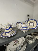 Ceramics: 19th cent Staffordshire tea and coffee set, blue, yellow and gilt pattern No. 5251,