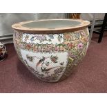 19th cent. Chinese famille rose koi carp bowl of large proportions, finely decorated panels of