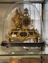 Clocks: 19th cent. French Ormolu clock, gilded female figurine on slate and gilt base, Frère Jacques