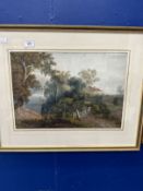 19th cent. British School: Watercolour County Track in Wooded Lake" landscape. Approx. 12ins. x 17½.