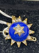 Jewellery: Georgian brooch in the form of a star, blue enamel centre and set with rose cut diamonds,