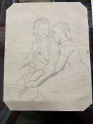19th cent. British School: Pencil studies, man and woman on horseback, signed Boehm lower right,