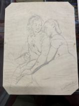 19th cent. British School: Pencil studies, man and woman on horseback, signed Boehm lower right,