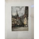 Early 20th cent. Marcel Augis etchings in colours, various scenes in Northern France dated between