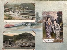 Early 20th cent. Black lacquer albums of Chinese, Japanese and Maltese postcards from the early 20th