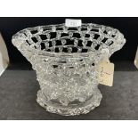 18th cent. Liege or Bristol open work flared glass bowl, rows of perforated pine coned horizontal