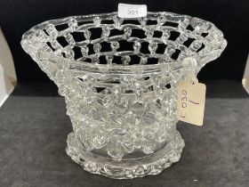 18th cent. Liege or Bristol open work flared glass bowl, rows of perforated pine coned horizontal