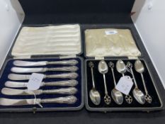 Hallmarked Silver: Flatware set of six coffee spoons with Celtic design handles. Weight 1.84oz. Plus