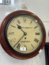 Late 19th cent. Shoolbred and Co mahogany wall clock with fuseé movement and 10ins. dial.