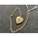 Jewellery: Yellow metal 18ins belcher link chain with a 23mm x 22mm hinged heart shaped locket