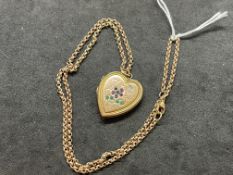 Jewellery: Yellow metal 18ins belcher link chain with a 23mm x 22mm hinged heart shaped locket
