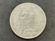 Numismatics: Full silver veiled Queen Victoria Crown, 1890, very good circulated condition. Needs