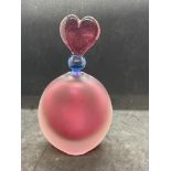 20th cent. Art Glass: Bob Crooks red perfume flask with red and blue heart stopper.