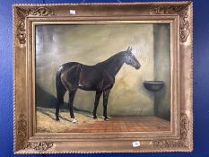 20th cent. American School: Alan Ellison oil on canvas, Horse in Stable. 29ins. x 23ins.
