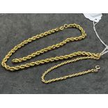 Hallmarked Jewellery: 9ct gold rope link bracelet, length 7½ins, and a rope link necklet, length