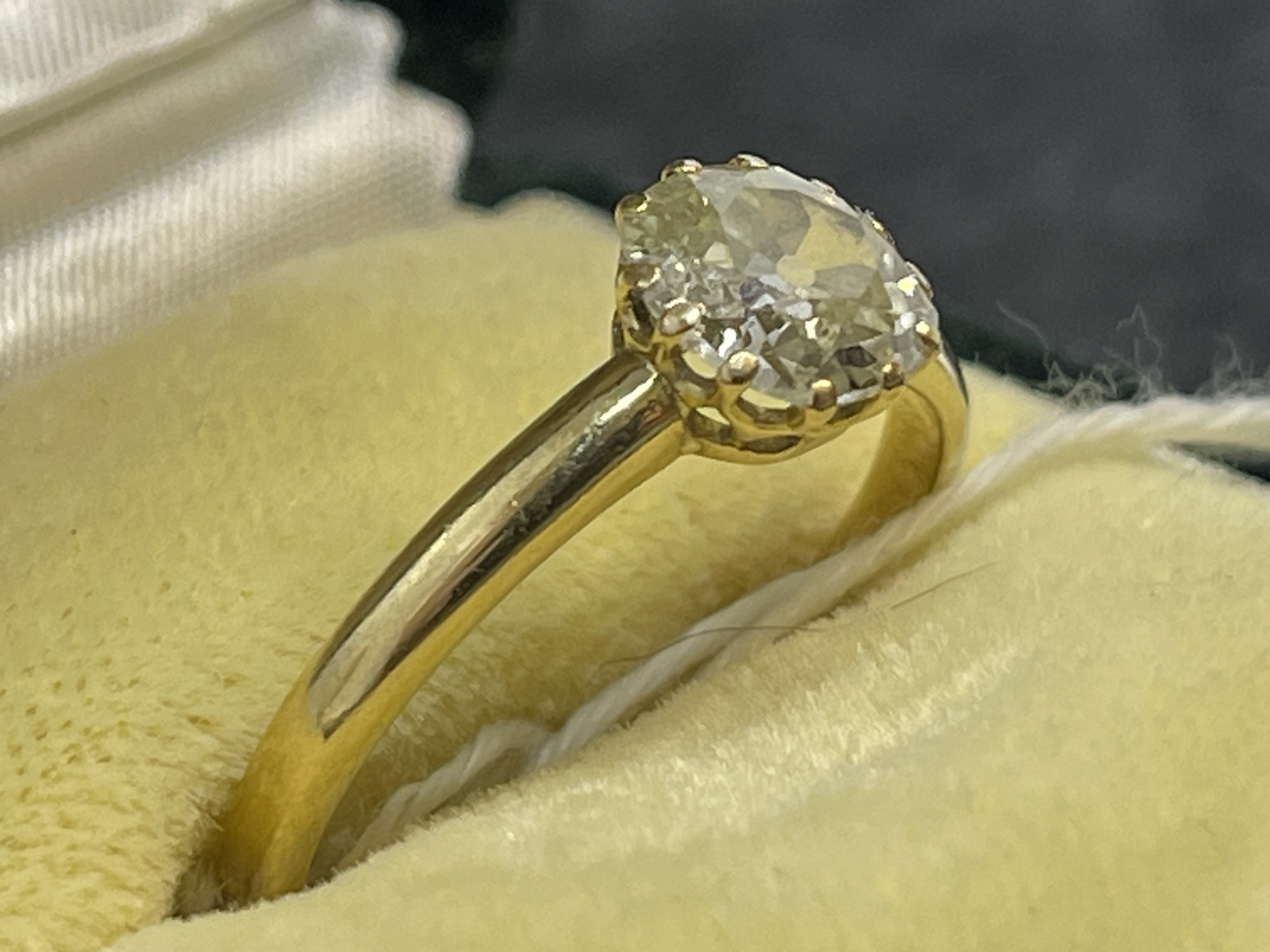 Jewellery: Yellow metal ring set with an old cut diamond, estimated weight 1.60ct, colour M, tests - Image 3 of 4