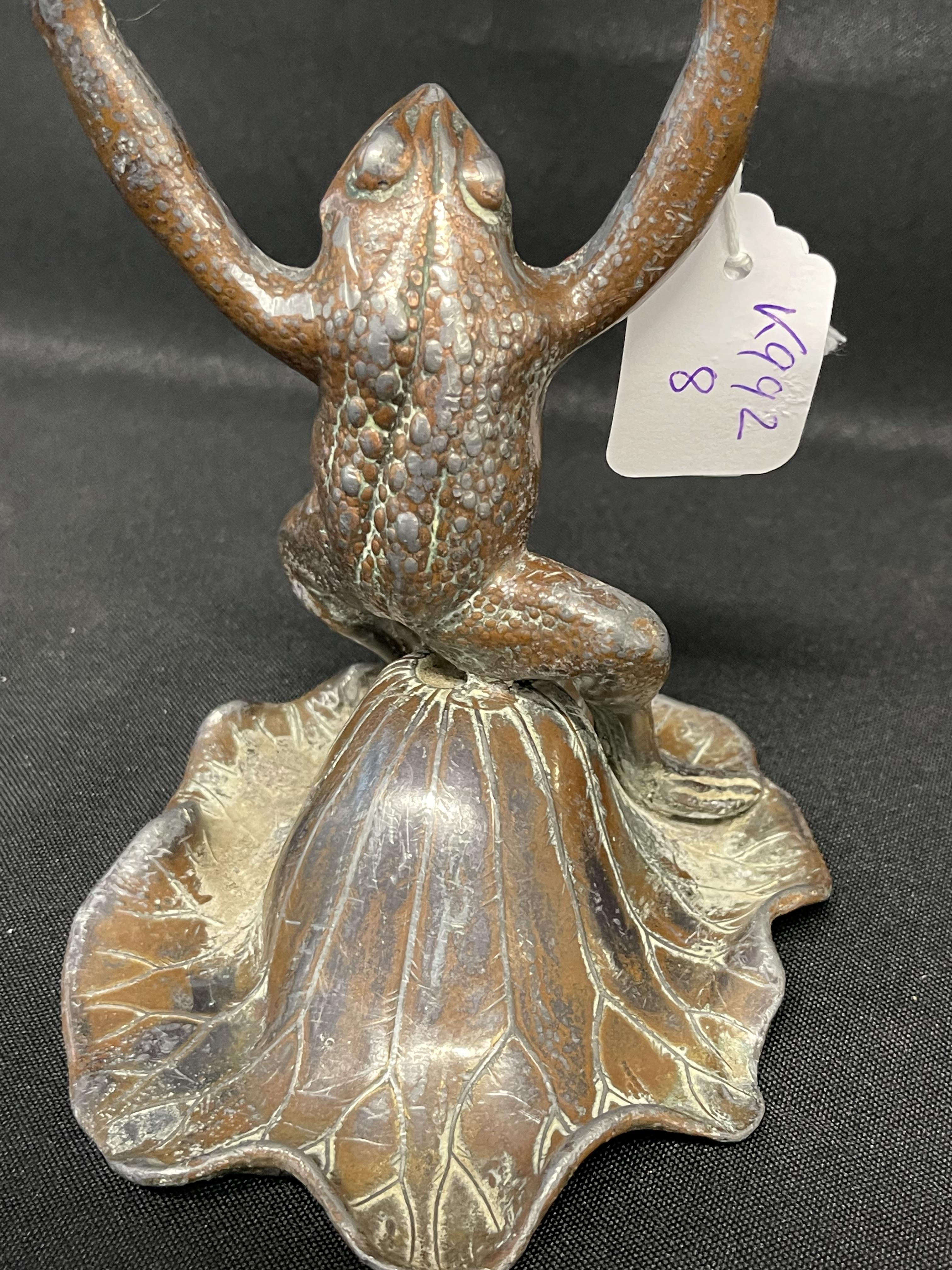 Art Nouveau made for Liberty c1900 bronzed Spelter candlestick depicting a frog seated on a lily pad - Image 3 of 4