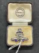 Early 20th cent. Enamelled yellow and white metal Royal Artillery sweetheart brooch, the metals test
