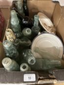 19th cent and later collection of bottles to include various colours, some encrusted, Codds, etc.