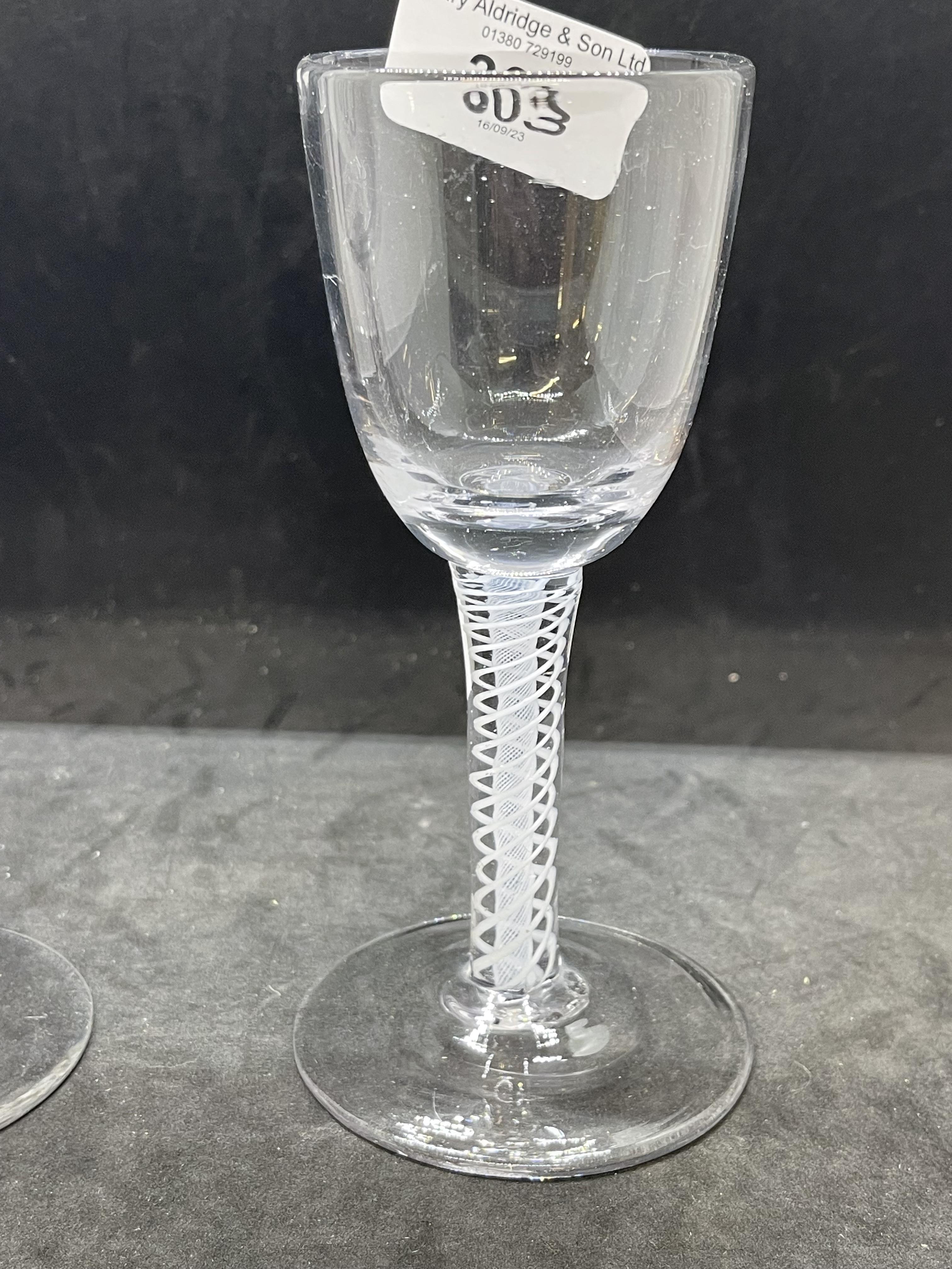 Glassware: 19th cent. Air twist wine/port glasses, rounded foot. 6ins. - Image 2 of 3