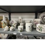 20th cent. Ceramics: Condiments, Portmeirion, rose bowl, preserve pot, two tube vases, pinch neck