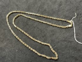 Hallmarked Jewellery: 9ct gold Byzantine link chain. Length 20ins. Weight 17.7g.