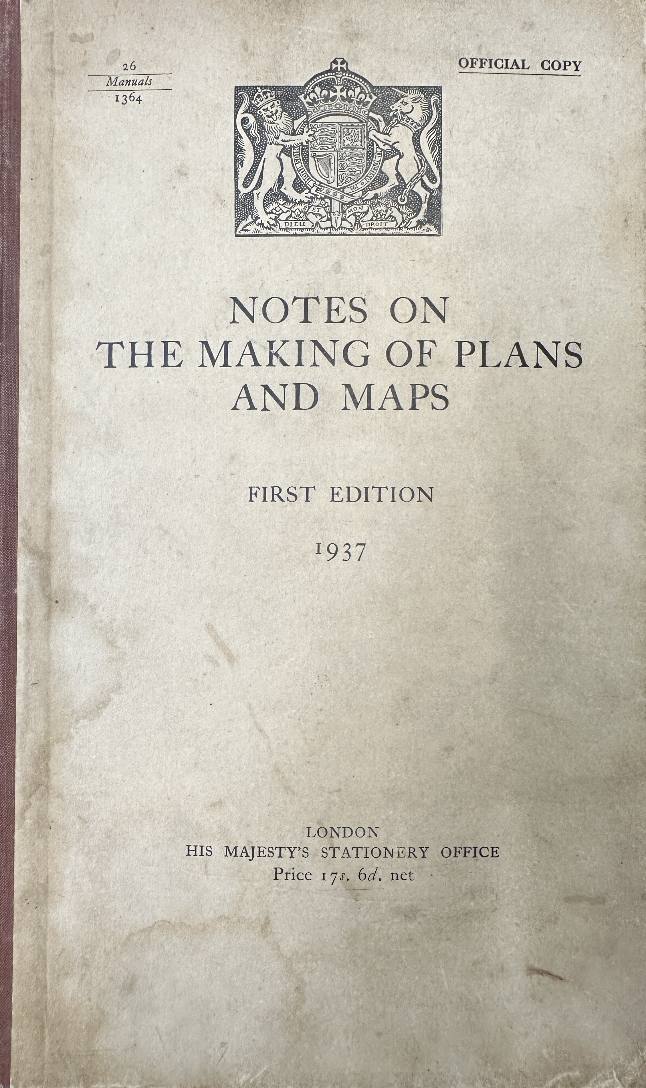 Books: Cartography 'Notes on the Making of Plans and Maps' first edition, 1937, published by the