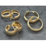 Jewellery: Yellow metal three pairs of hoop earrings, test as 9ct gold. Total weight 8.2g.