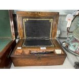 19th cent. Rosewood writing slope containing a roll tip black biro self filled, marmite bakelite