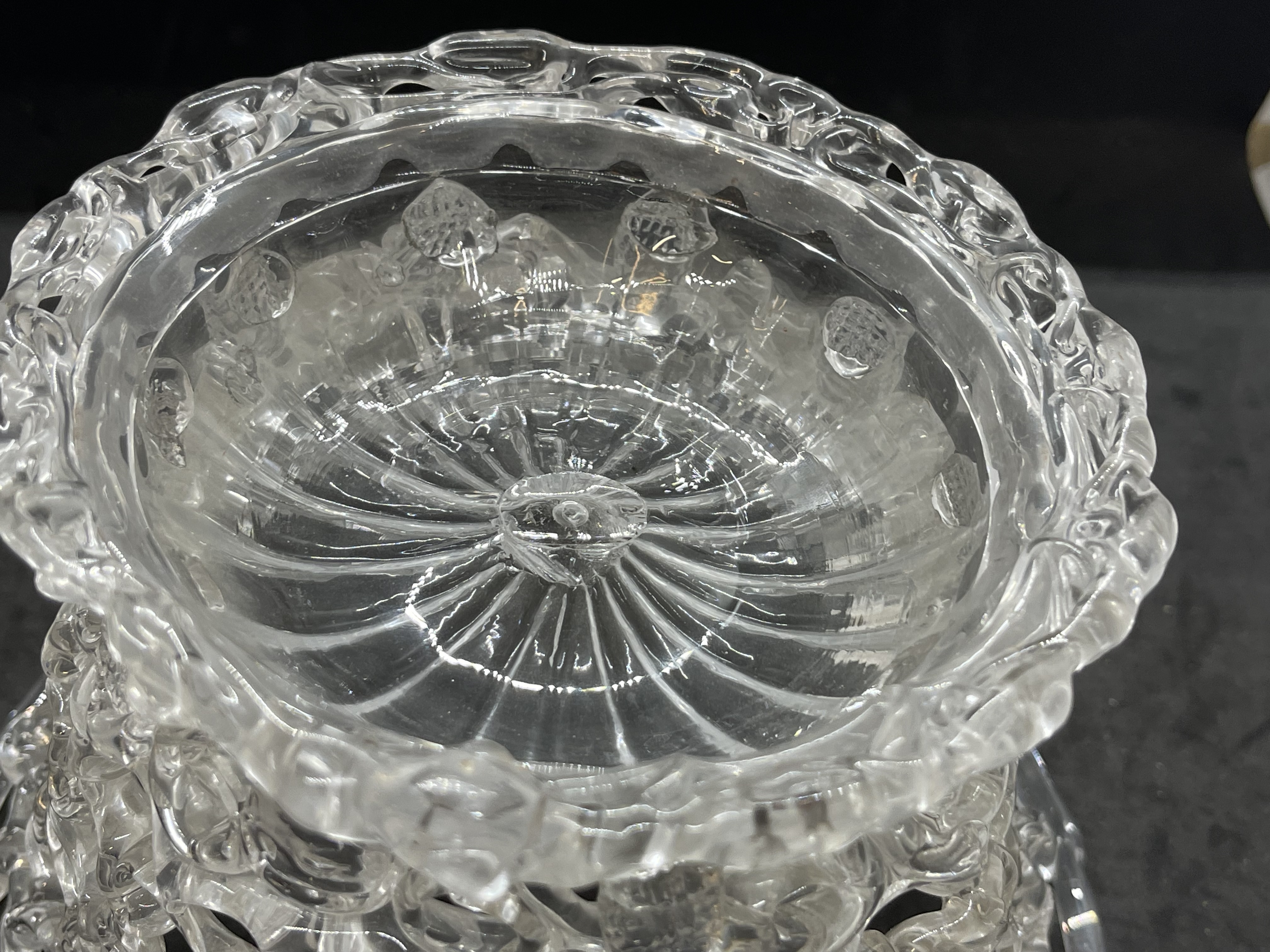 18th cent. Liege or Bristol open work flared glass bowl, rows of perforated pine coned horizontal - Image 3 of 3