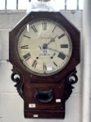 Clocks: American hardwood cased wall clock with fruitwood inlays. Retailed by J Johnson Preston