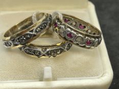 Jewellery: Three ladies 9ct gold full eternity rings, size L. 8.3g.
