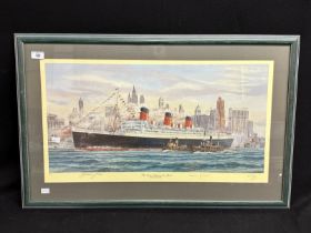 OCEAN LINER: Simon Fisher limited edition print 'The Queen Mary At New York' signed by legendary