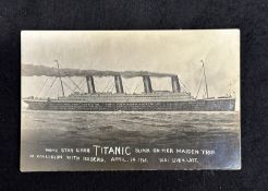 R.M.S. TITANIC: Rare artist's card showing Titanic at sea, 'White Star liner Titanic sunk on her