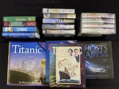 R.M.S. TITANIC: Mixed collection of related DVDs and books.