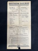 R.M.S. OLYMPIC: A rare original flyer by Southern Railways for a restaurant car excursion to visit