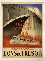 POSTERS/OCEAN LINER: Robert Falcucci (1900-1989) lithograph in colours "La France continue...