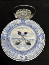 WHITE STAR LINE: R.M.S. Calgaric and R.M.S. Adriatic souvenir enamel topped spoons, Adriatic dish