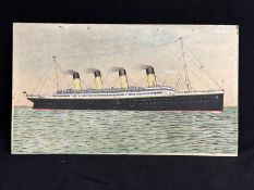 R.M.S. OLYMPIC: Period watercolour on paper mounted on card, signed and dated, painted by 'J.O.E'.