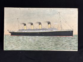 R.M.S. OLYMPIC: Period watercolour on paper mounted on card, signed and dated, painted by 'J.O.E'.