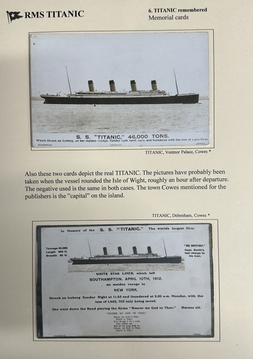 R.M.S. TITANIC: Rare pair of Debenhem of Cowes post-disaster postcards, one stamped Ventnor Palace