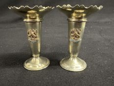 H.M.S HOOD:: Extremely rare pair of souvenir vases bearing the official badge of H.M.S Hood, one