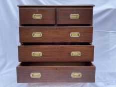 MARITIME/HARLAND AND WOLFF: 19th century oak campaign chest of two short and three long drawers