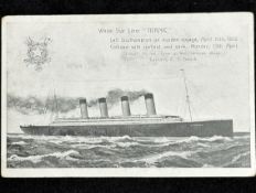 R.M.S. TITANIC: Postally unused Titanic postcard with message on reverse relating to Thomas Porteus,