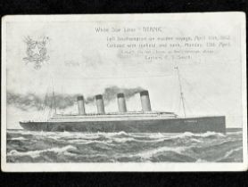 R.M.S. TITANIC: Postally unused Titanic postcard with message on reverse relating to Thomas Porteus,