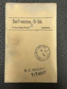 R.M.S. TITANIC: A facing slip from a postal clerk on board R.M.S. Titanic April 10, 1912 recovered