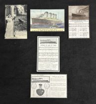 R.M.S. TITANIC: Coloured Valentines series post-disaster card. Plus four Nearer My God To Thee