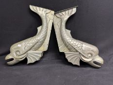 MARITIME: Rare pair of superb quality cast Spelter dolphins from a Royal Navy Admiral's barge.