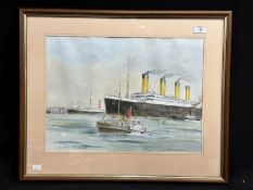 R.M.S. TITANIC: 20th Century English School S.S. Titanic 'Last Landfall Queenstown 1912' watercolour
