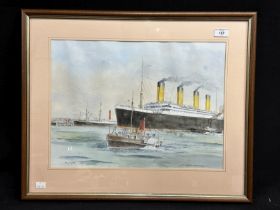 R.M.S. TITANIC: 20th Century English School S.S. Titanic 'Last Landfall Queenstown 1912' watercolour